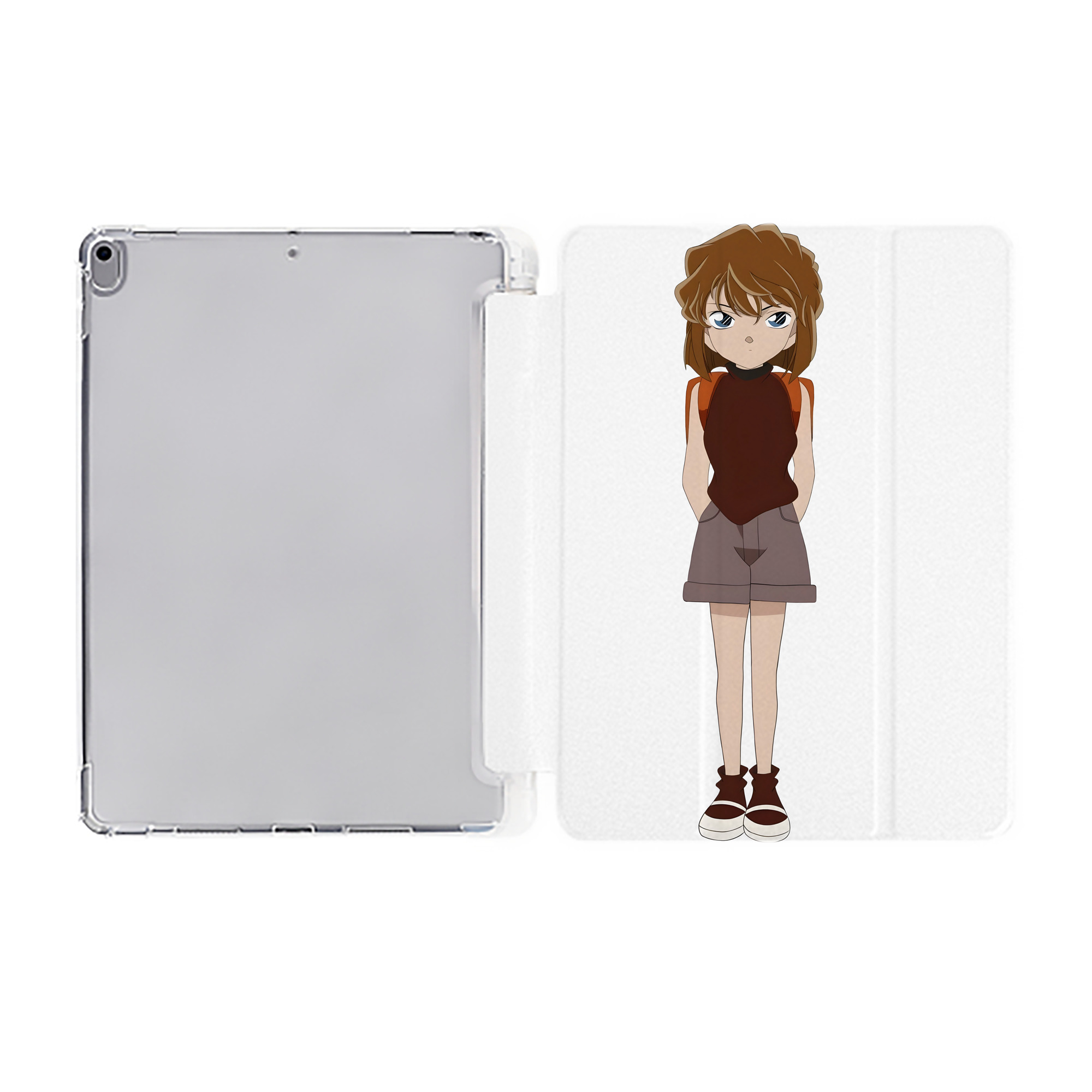 （画像用） 名探偵コナン 灰原 哀 はいばら あい Detective Conan Anita Hailey、Vi Graythorn Haibara Ai IPad ケース ペン収納付き 三つ折りスタンド PUレザー×シリコン 対応機種9.5/10.5/10.9インチ